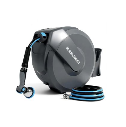 Relhost Tools Retractable Garden Hose Reel, 5/8&1/2 inch x 120/100/65ft Wall Mounted Hose Reel with 10-Pattern Nozzle, 180° Swivel Bracket Wall Mounted,Lock at Any Length, Slow Return System, Automatic Rewind