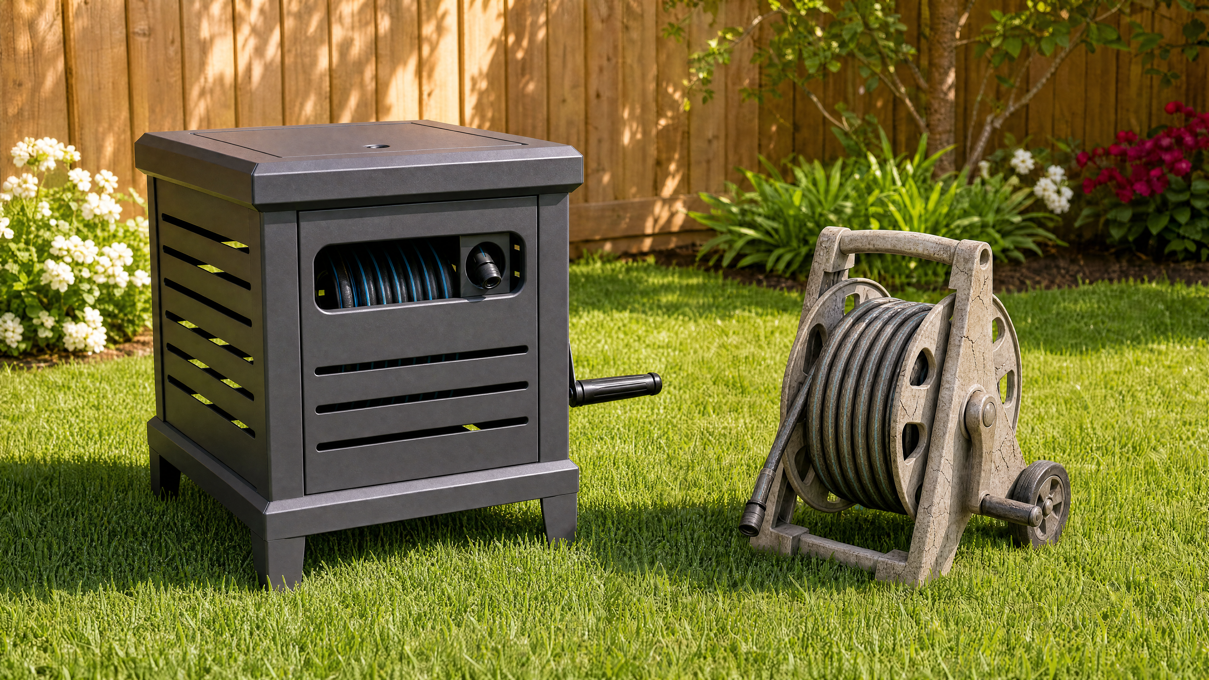 Metal hose reel box vs plastic hose reel - durability and style comparison for garden storage