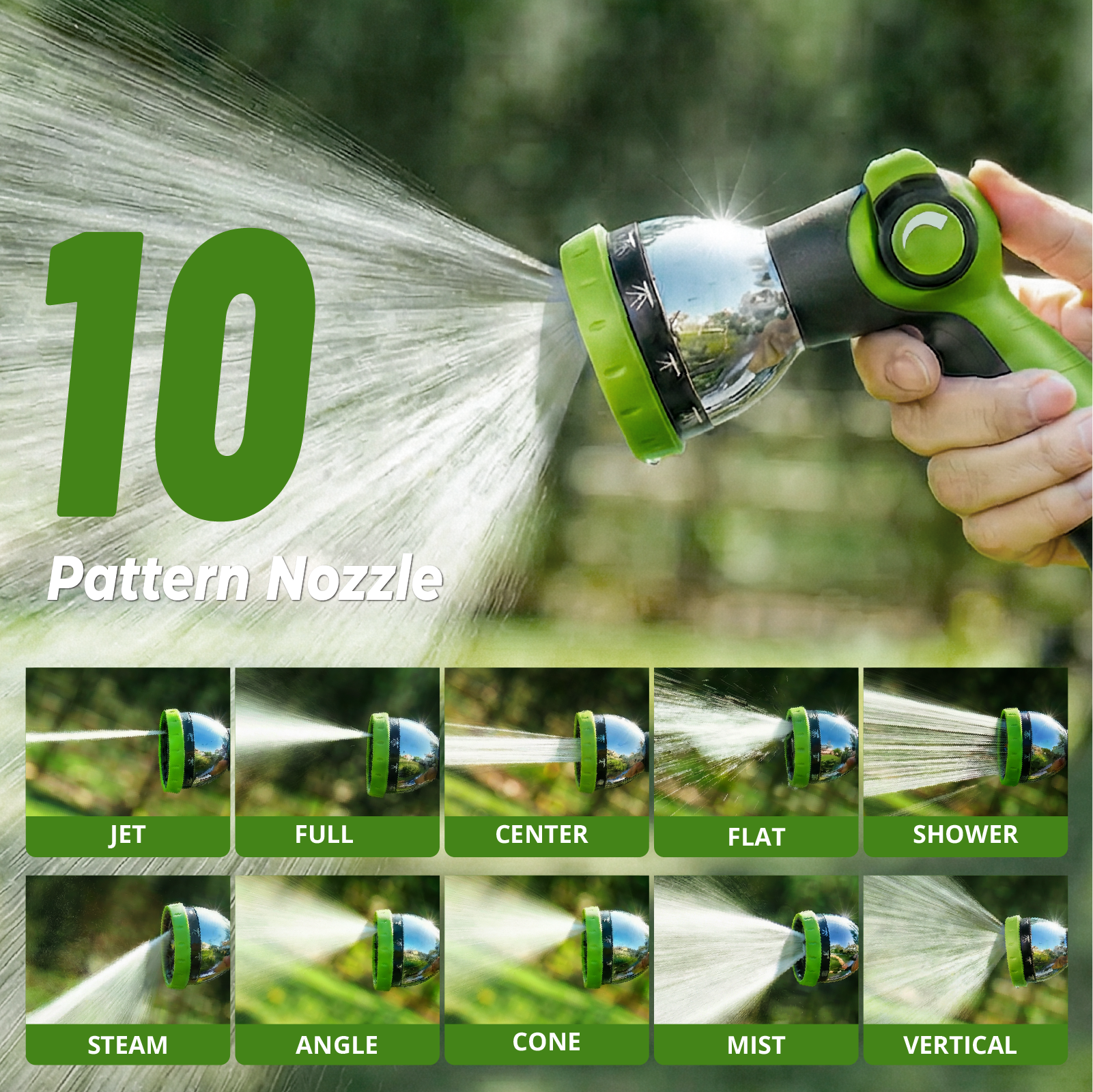 Retractable Hose Reel 50FT Garden Water Hose Reel with 10-Pattern Nozzle ,180° Swivel Bracket Wall-Mounted,Any Length Lock, Slow Return System, Bright Green