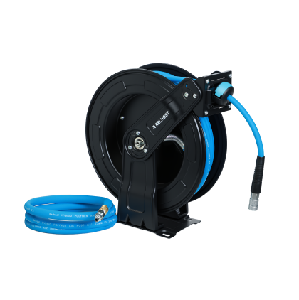Relhost Tools Retractable Air Hose Reel, 65/50 ft x 3/8 in Hybrid Air Hose, Max 300PSI, Heavy Duty Air Compressor Hose Reel with Dual Arms, Auto Rewind, 180° Swivel Ceiling/Wall Mount for Garage, Workshop, Home Studio