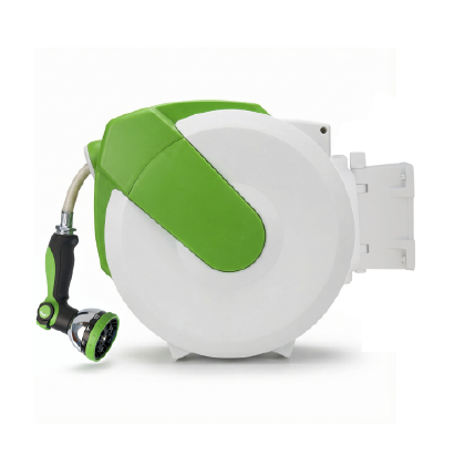 Relhost Tools Retractable Hose Reel 50FT Garden Water Hose Reel with 10-Pattern Nozzle ,180° Swivel Bracket Wall-Mounted,Any Length Lock, Slow Return System, Bright Green