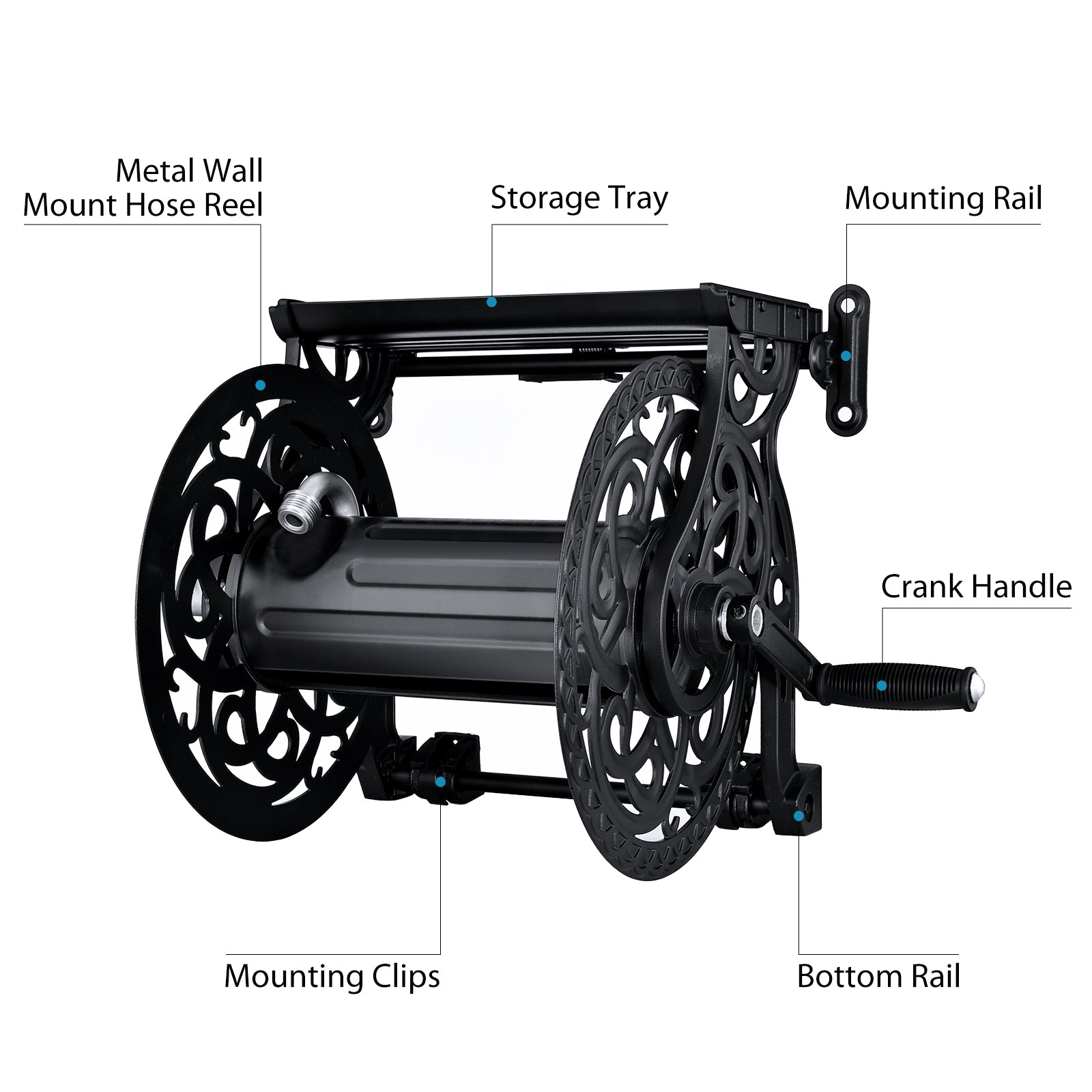 Steel Decorative Wall Mount Garden Hose Reel, Holds 100-Feet of 5/8-Inch Hose