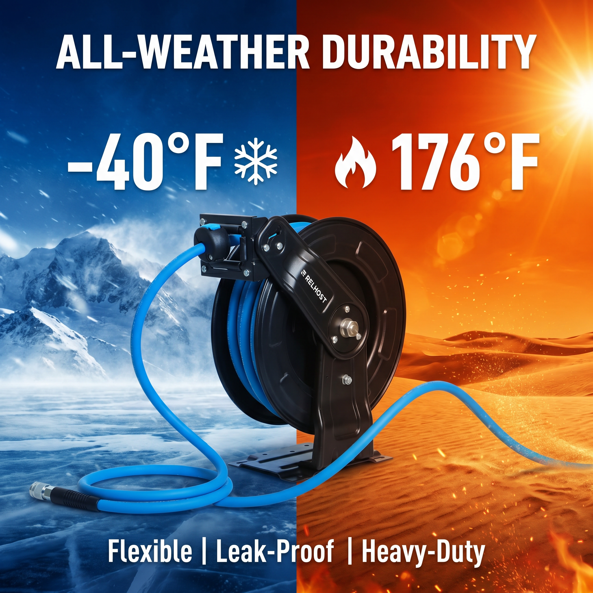 65ft-Dual Arm-RetractableAir Hose Reel-Alloy Steel Reel-3/8in
