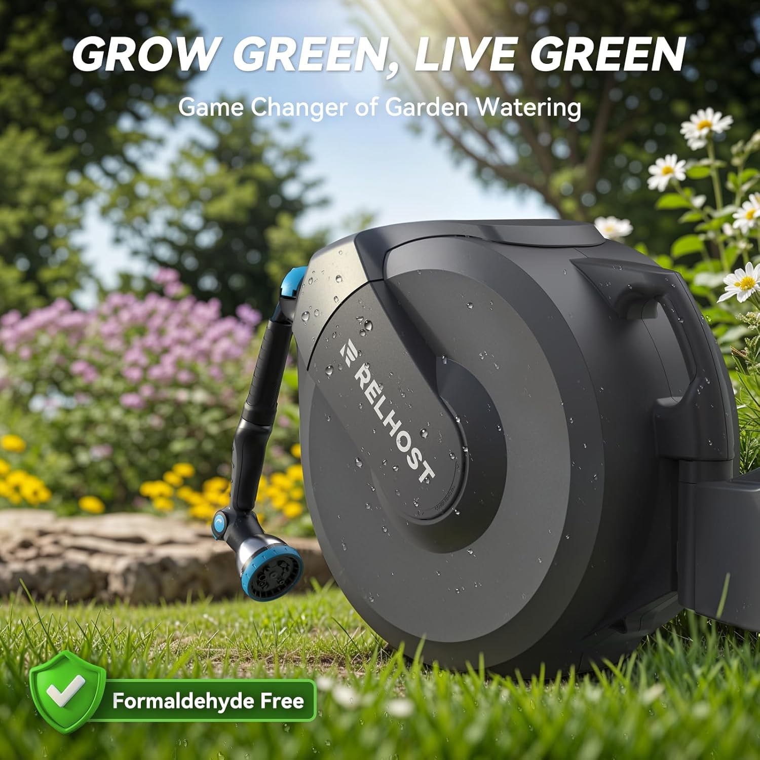 Relhost Tools Retractable Garden Hose Reel, 5/8&1/2 inch x 120/100/65ft Wall Mounted Hose Reel with 10-Pattern Nozzle， 180° Swivel Bracket Wall Mounted,Lock at Any Length, Slow Return System, Automatic Rewind