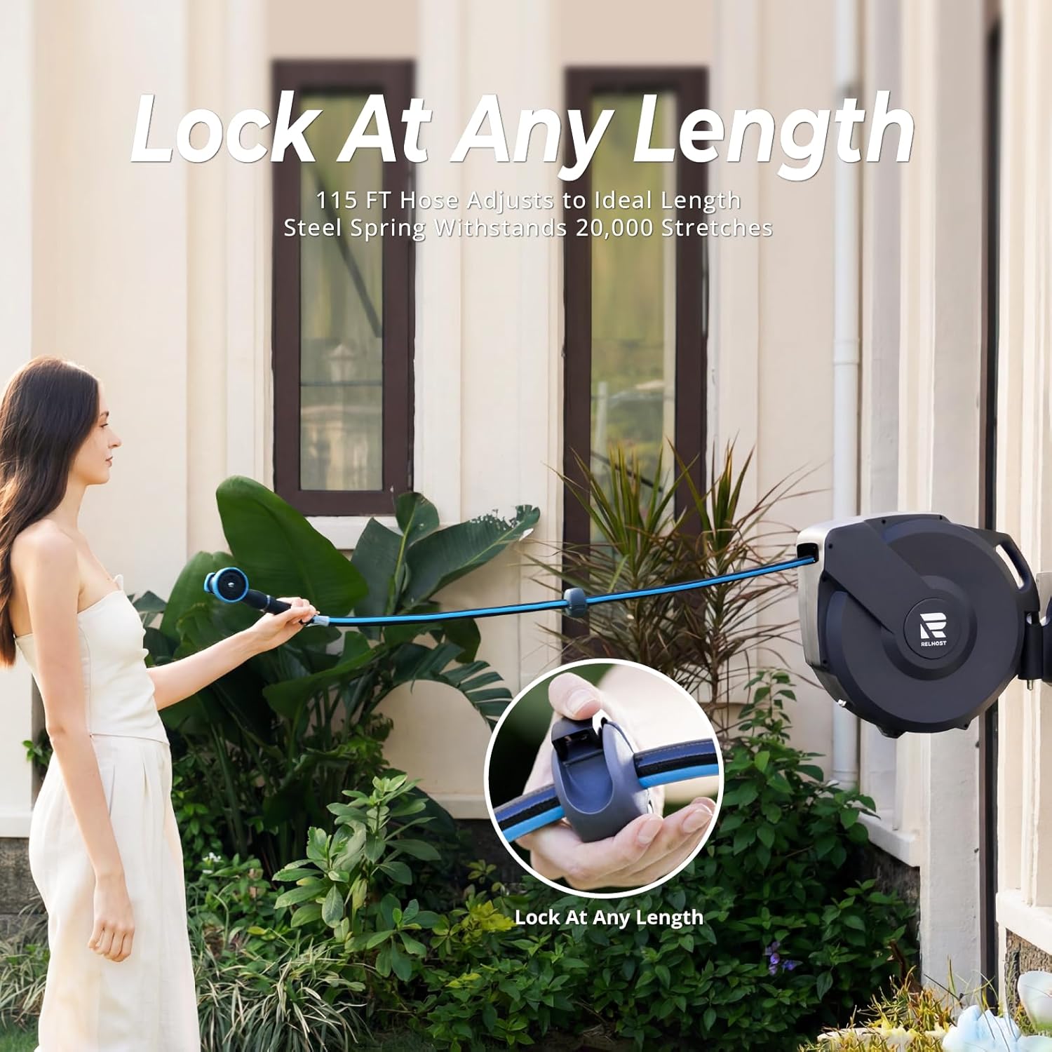 Retractable Heavy Duty Garden Hose Reel, 115 ft x 5/8 in, Dark Grey