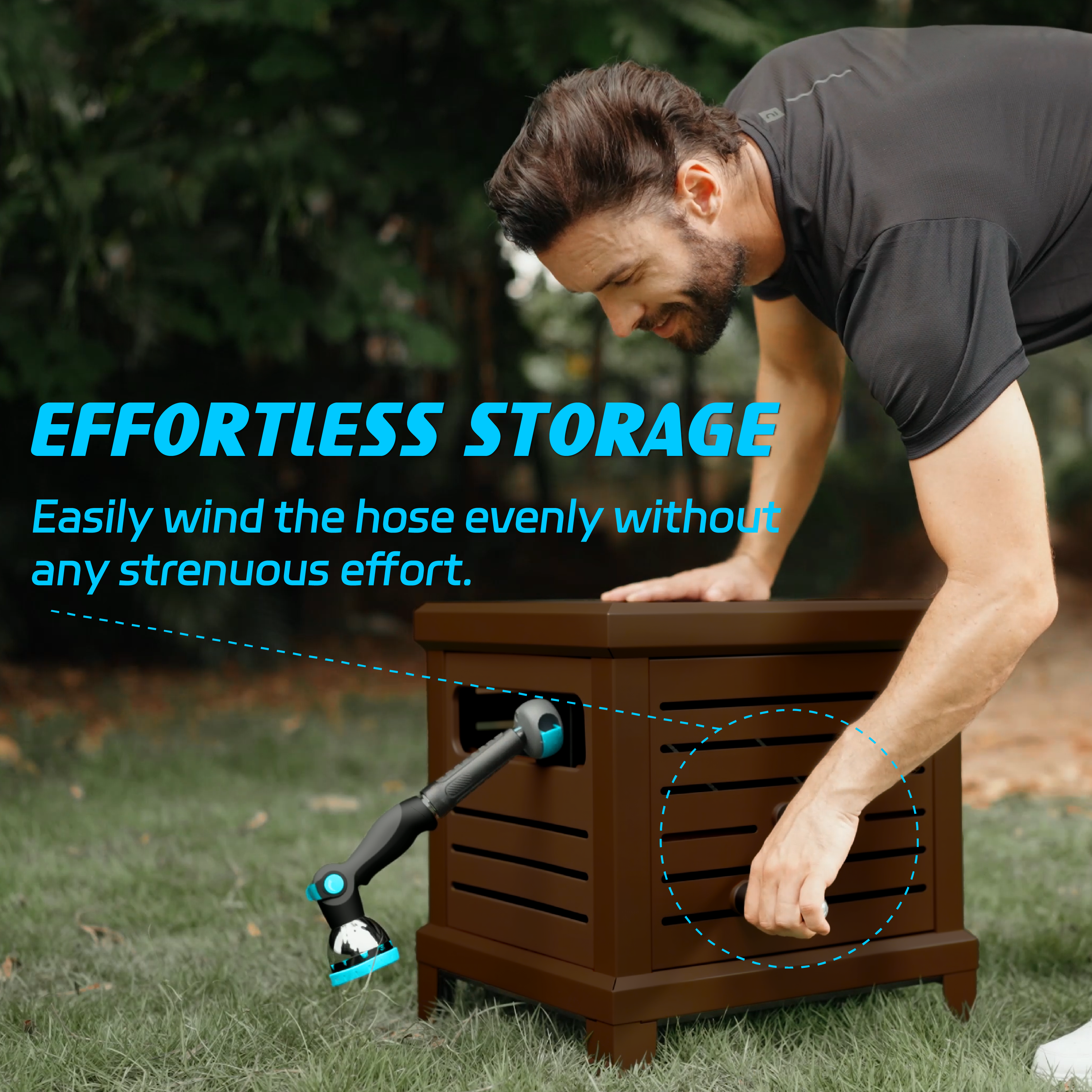 Relhost Tools Garden Heavy Duty Hose Reel Box,Hideaway Holds 100 ft x 5/8" Hose, Never-Leak System, Manual Crank Handle, Hose Guide, Stable Foot Pedal, Ideal for Yards, Patios, and Garden Sheds