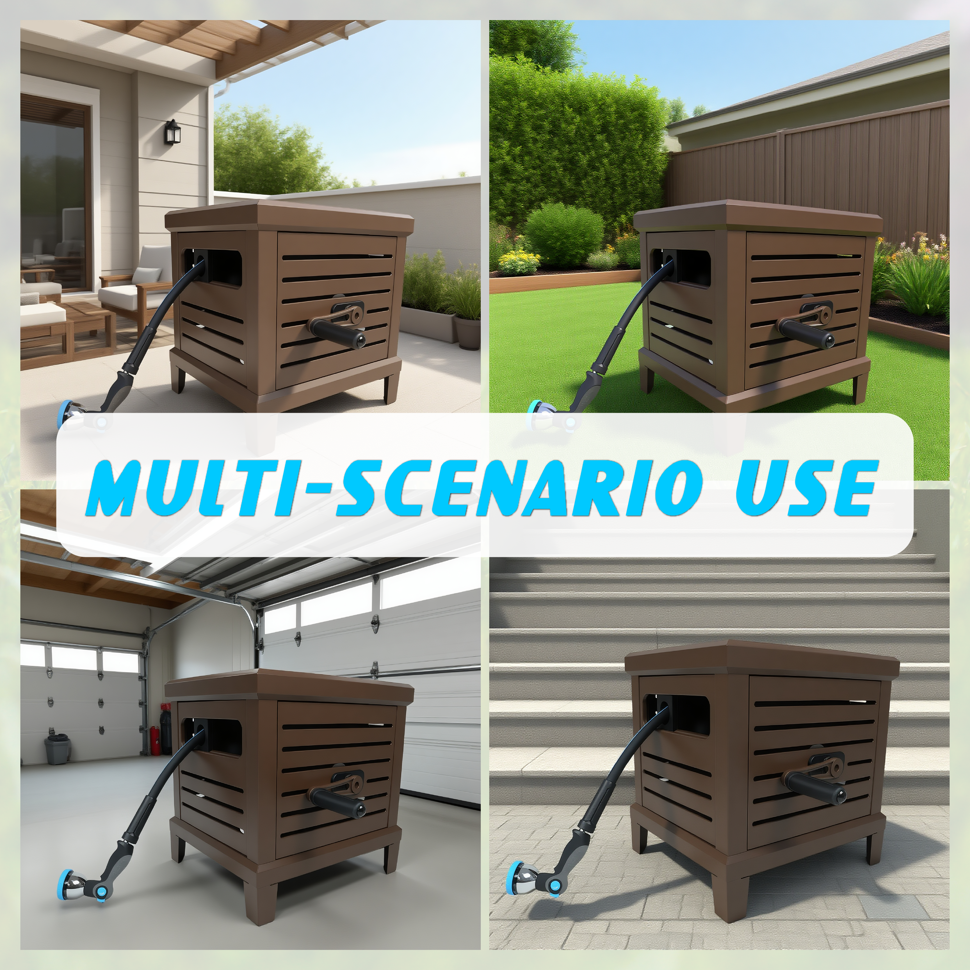 Relhost Tools Garden Heavy Duty Hose Reel Box,Hideaway Holds 100 ft x 5/8" Hose, Never-Leak System, Manual Crank Handle, Hose Guide, Stable Foot Pedal, Ideal for Yards, Patios, and Garden Sheds